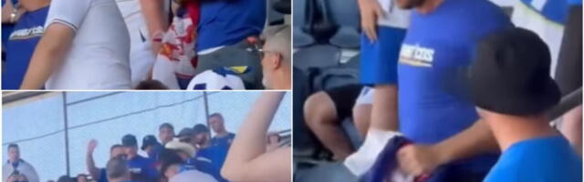 SKANDAL U AMERICI! NAVIJAČI BOSNE OTELI SRPSKU ZASTAVU NA STADIONU! Poludeli kad su videli trobojku, okružili mladića i uzeli mu je! Isplivao SRAMOTAN snimak!
