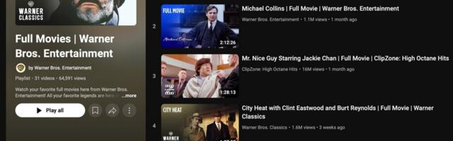 Besplatni Warner Bros. filmovi na YouTube-u