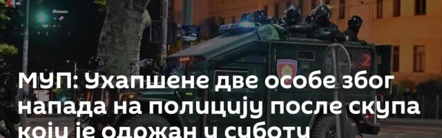 МУП: Ухапшене две особе због напада на полицију после скупа који је одржан у суботу