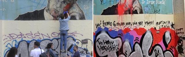Oskrnavljen mural Đinđića ispred Filozofskog fakulteta