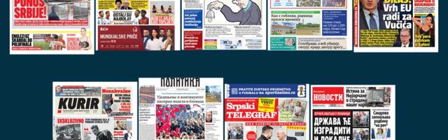 NASLOVNE STRANE SUTRAŠNJIH NOVINA: Prelistavanje štampe za ponedeljak, 13. jul 2026. godine