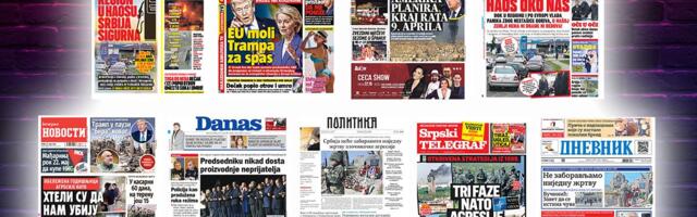 NASLOVNE STRANE SUTRAŠNJIH NOVINA: Prelistavanje štampe za sredu, 25. mart 2026. godine