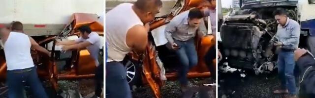 (VIDEO) Kakvo čudo! Automobil podleteo pod kamion - usledilo je nešto neočekivano