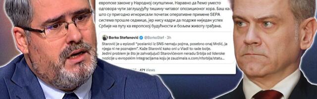 STAROVIĆ ODBRUSIO BORKU STEFANOVIĆU: "Nek objasni kako 'prvaci evropske ideje' nisu glasali za evropske zakone"