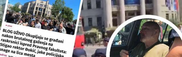 BLOKADERSKA BANDA UMISLILA DA MOŽE DA DELI PRAVDU! Hoće da linčuju vozača, šiklja krv na sve strane - NASTAVLJENA DRAMA ISPRED PRAVNOG FAKULTETA! (FOTO)