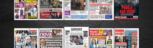 NASLOVNE STRANE SUTRAŠNJIH NOVINA: Prelistavanje štampe za petak, 20. februar 2026. godine