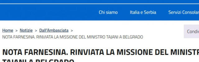 Тајани одложио долазак у Београд због кашњења из Украјине