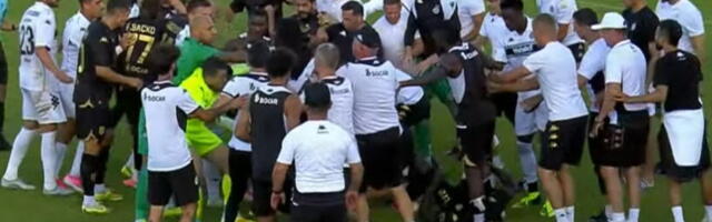 OPŠTA TUČA NA UTAKMICI PARTIZANA I NEFČIJA! Pogledajte haos i sukob igrača oba tima u Sloveniji! (VIDEO)