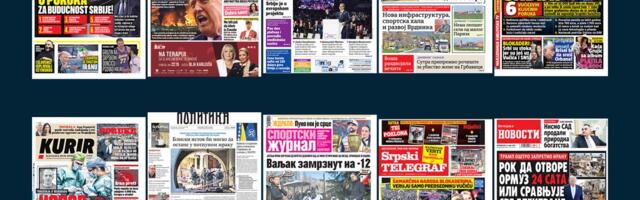 NASLOVNE STRANE SUTRAŠNJIH NOVINA: Prelistavanje štampe za ponedeljak, 23. mart 2026. godine