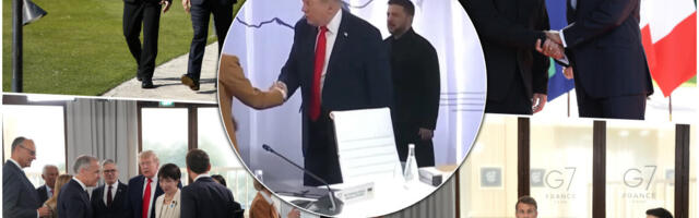 ZELENSKI NA SAMITU G7, DOČEKAO GA MAKRON, TRAMP SE PRAVI DA GA NE VIDI? Francuski predsednik seo između lidera Amerike i Ukrajine (FOTO, VIDEO)