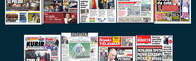 NASLOVNE STRANE SUTRAŠNJIH NOVINA: Prelistavanje štampe za ponedeljak, 16. mart 2026. godine