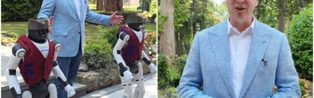 Vucic invites citizens to June 27 rally in front of Assembly, and presents robots Milutin and Dragutin