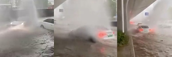 Tesla Model 3 prolazi kao čamac kroz vodu tokom poplava u Kini