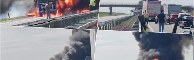 BUKTINJA NA AUTO-PUTU KOD ŠIMANOVACA! Težak sudar kamiona, jedan U POTPUNOSTI GORI, očevici opisali scene užasa: "Od detonacija se TRESU automobili!" (VIDEO)