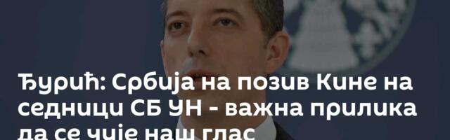 Ђурић: Србија на позив Кине на седници СБ УН - важна прилика да се чује наш глас