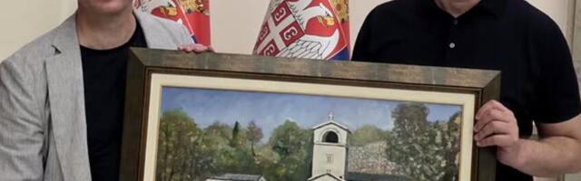 "DOŠAO JE SA SRBIMA IZ CRNE GORE DA PRISUSTVUJE SKUPU" Vučić od Kneževića dobio sliku na kojoj je Cetinjski manastir