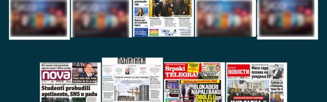 NASLOVNE STRANE SUTRAŠNJIH NOVINA: Prelistavanje štampe za ponedeljak, 8. decembar 2025. godine