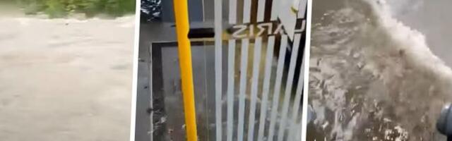Torrent bursts inside city bus in Belgrade: Passengers lift their feet and watch water swirl around them