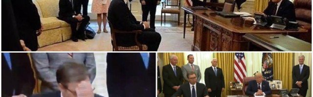 Prva godišnjica Vučićevog sedenja na hoklici pred Trampom