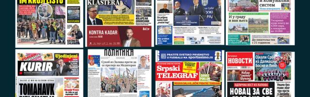 NASLOVNE STRANE SUTRAŠNJIH NOVINA: Prelistavanje štampe za ponedeljak, 20. jul 2026. godine