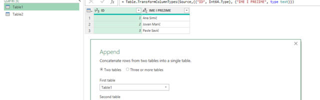 Power Query: spajanje i nadovezivanje tabela