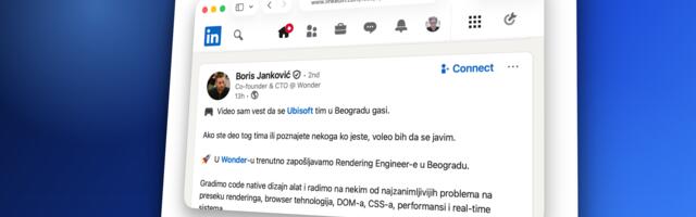 Boris Janković, CTO Wondera, zove otpuštene iz Ubisofta da mu se prijave za Rendering Engineer poziciju