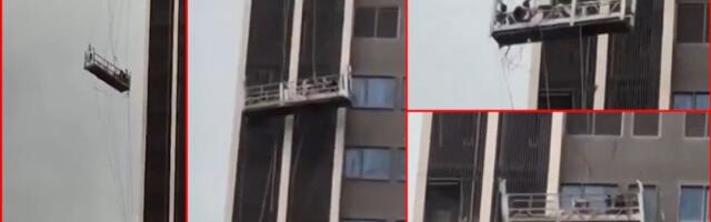 (VIDEO) Užas! Radnici vise sa skele na 85 metara visine: Spailačke ekipe opkolile zgradu, dramatični snimci se šire mrežama