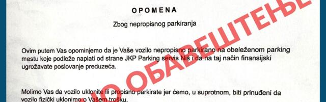 Lažna obaveštenja “Parking servisa” u Nišu ostavljena na automobilima