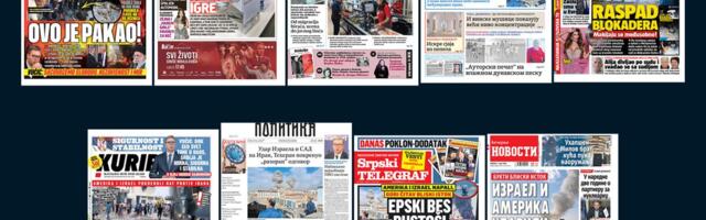 NASLOVNE STRANE SUTRAŠNJIH NOVINA: Prelistavanje štampe za nedelju, 1. mart 2026. godine