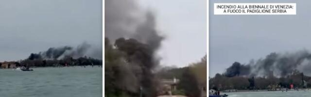 Požar na krovu paviljona Srbije u Veneciji (VIDEO)