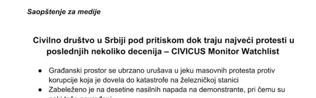 GI: Civilno društvo u Srbiji pod pritiskom dok traju najveći protesti