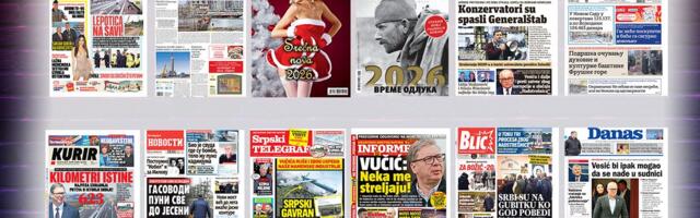 NASLOVNE STRANE SUTRAŠNJIH NOVINA: Prelistavanje štampe za petak, 26. decembar 2025. godine