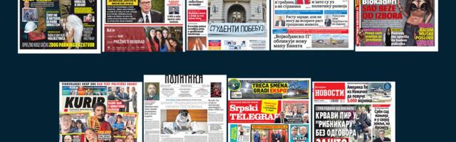 NASLOVNE STRANE SUTRAŠNJIH NOVINA: Prelistavanje štampe za nedelju, 3. maj  2026. godine