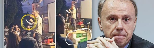 Đokić jedva čita unapred napisan govor! Nosilac blokaderske liste sriče recitaciju, dok stoji na gajbama od piva (FOTO)