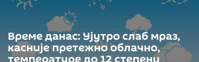 Време данас: Ујутро слаб мраз, касније претежно облачно, температуре до 12 степени