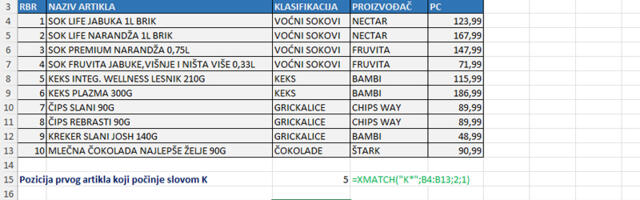 Napredna pretraga opsega: Excel funkcija XMATCH