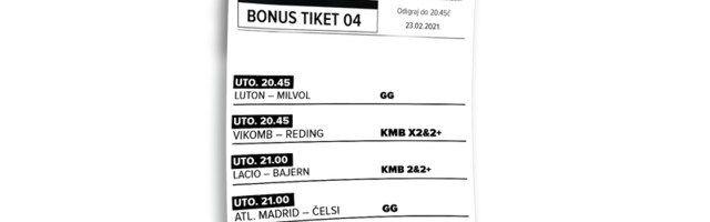 BONUS TIKET: Zaokružite kvotu 20!