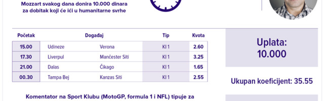 Humanitarni tiket u podne: Srđan Erceg tipuje za BELhospice