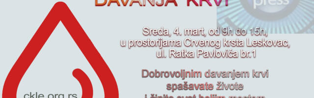 Akcija dobrovoljnog davanja krvi u sredu, 4. marta