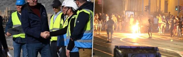 Ovo su dve slike Srbije: Dok su oni palili, Vučić obilazio gradilište i razgovarao sa radnicima