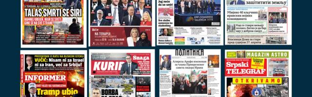 NASLOVNE STRANE SUTRAŠNJIH NOVINA: Prelistavanje štampe za ponedeljak, 2. mart 2026. godine