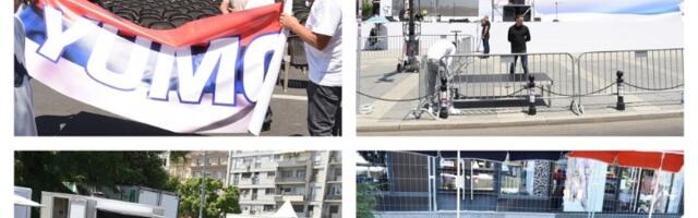 Baneri, kutije za glasanje, napici, hrana: Užurbane pripreme ispred Skupštine Srbije za skup SNS (FOTO)