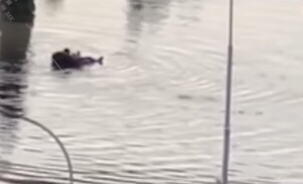 ČOVEK NA DUŠEKU SE "VOZI" ULICOM! Nevreme napravilo poplavu, svi beže, a on imao originalnu ideju - POGLEDAJTE (VIDEO)