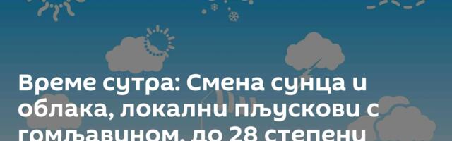 Време сутра: Смена сунца и облака, локални пљускови с грмљавином, до 28 степени