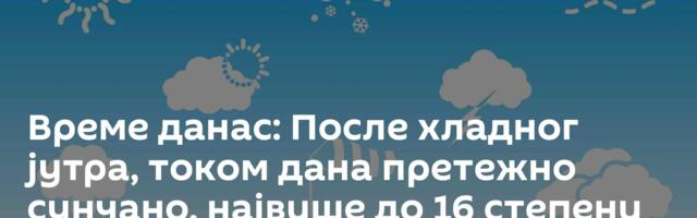 Време данас: После хладног јутра, током дана претежно сунчано, највише до 16 степени