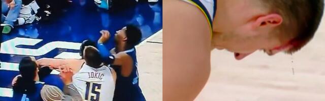 Ovako je Jokić dobio LAKAT U GLAVU: Krv kapljala na parket, morao na ušivanje, a onda se vratio i "POJEO" rivala /VIDEO/