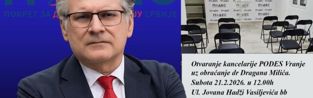 Podes u subotu otvara kancelariju u Vranju, dolazi doktor Milić