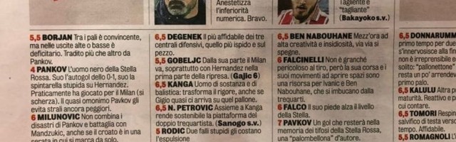 Ocene iz Italije: Pankov ni za 5, Rodić i Borjan do njega, Ivanić i Kanga najbolji, niko iznad 7