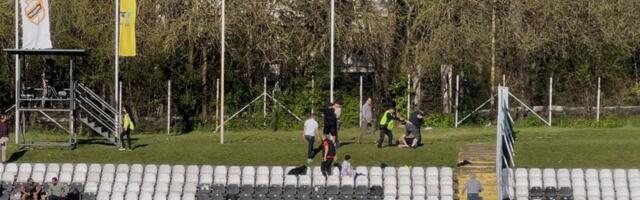 Haos na Banovom brdu! Nakon izjednačenja Radnika izbila opšta tuča, na tribinama završio i fudbaler Surduličana /VIDEO/