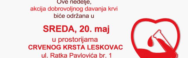 Dobrovoljno davanje krvi u Leskovcu 20. maja u prostorijama Crvenog krsta
